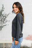 Alpine Raw Edge Long Sleeve Tee in Charcoal