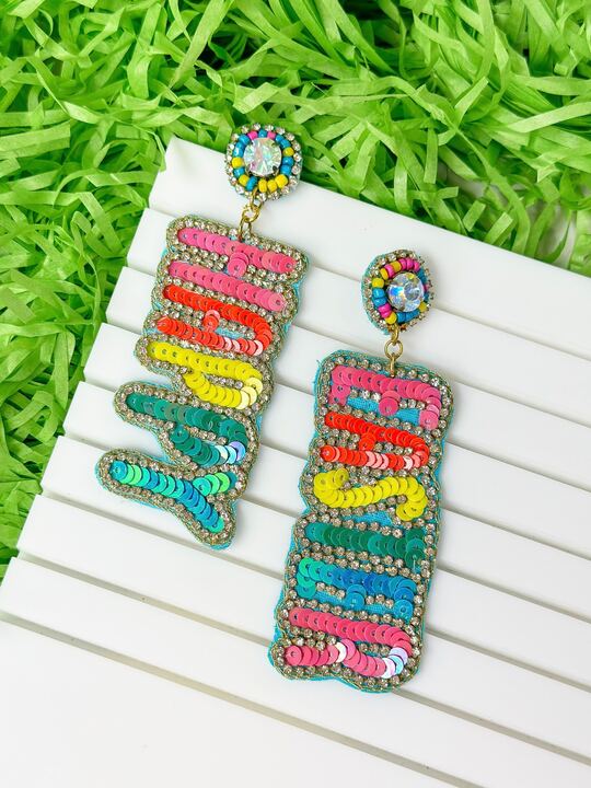 Happy Easter Sequin Dangle Earrings