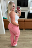 Peggy High Rise Cargo Straight Jeans in Pink