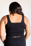 It's All About the Balance Twill Square Neck Crop Top in Black