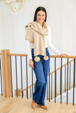 Knitted Fuzzy Pom Pom Scarf In Beige