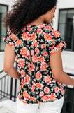 Lizzy Cap Sleeve Top in Black and Coral Floral