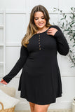 Long Sleeve Button Down Dress In Black