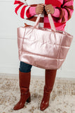 One More Thing Puffy Quilted Waterproof Tote in Pink