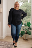 Peaceful Moments Smocked Sleeve Blouse in Black