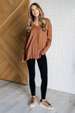 V-Neck Front Seam Sweater in Deep Camel