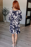 Worthwhile Moment Floral Tiered Dress in Oatmeal and Navy