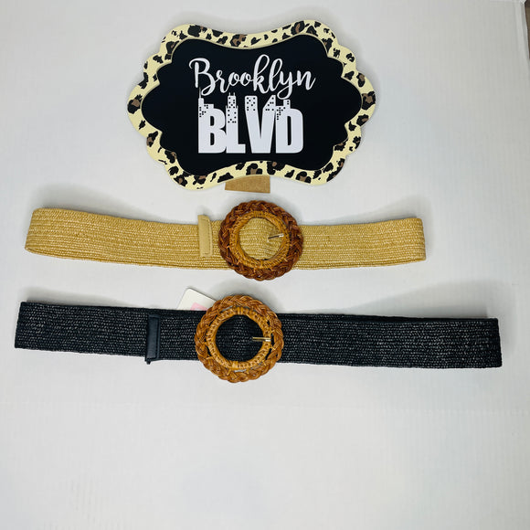 Stretchy Round Buckle Rattan Belt